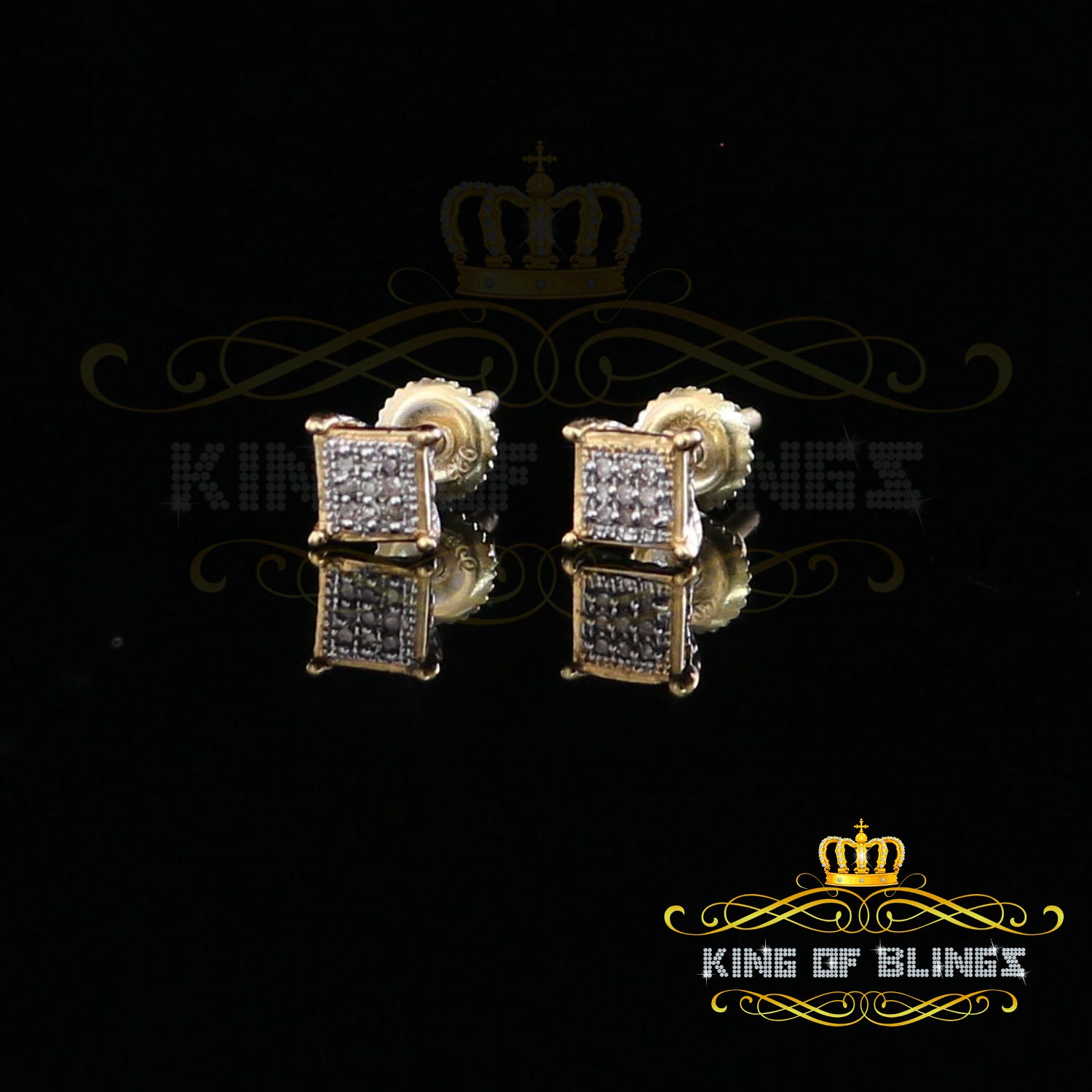 King of Blings-0.05ct Diamond Collection Yellow 925 Sterling Silver Women & Men Square Earrings KING OF BLINGS