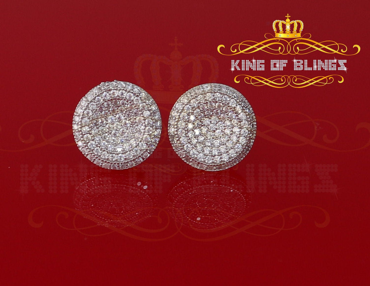 King of Blings- Aretes Para Hombre 925 White Silver 1.94ct Cubic Zirconia Round Women's Earrings KING OF BLINGS