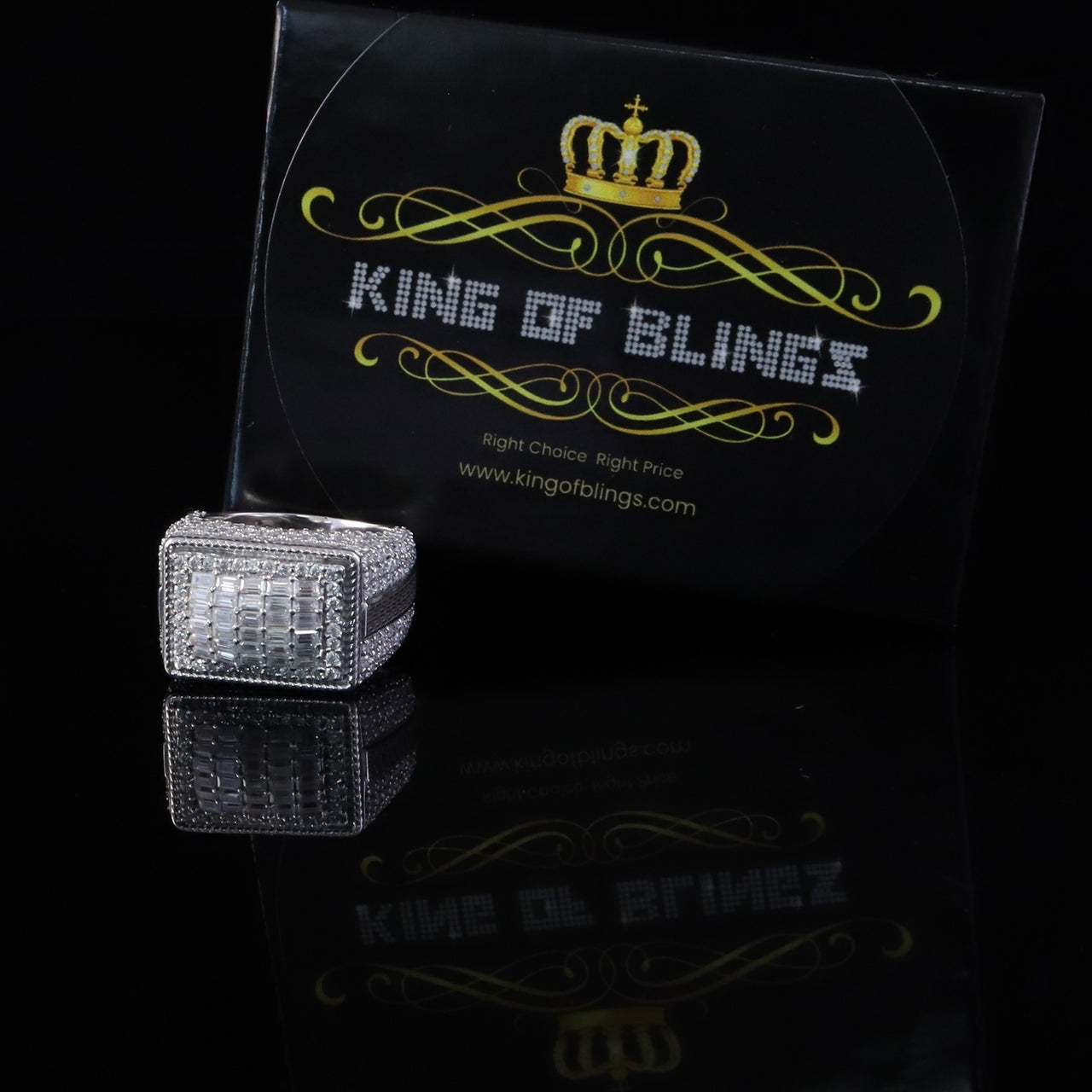 King of Bling's Men's/Womens 925 Silver White 4.50ct VVS 'D' Moissanite Rectangle Rings Size 10 King of Blings