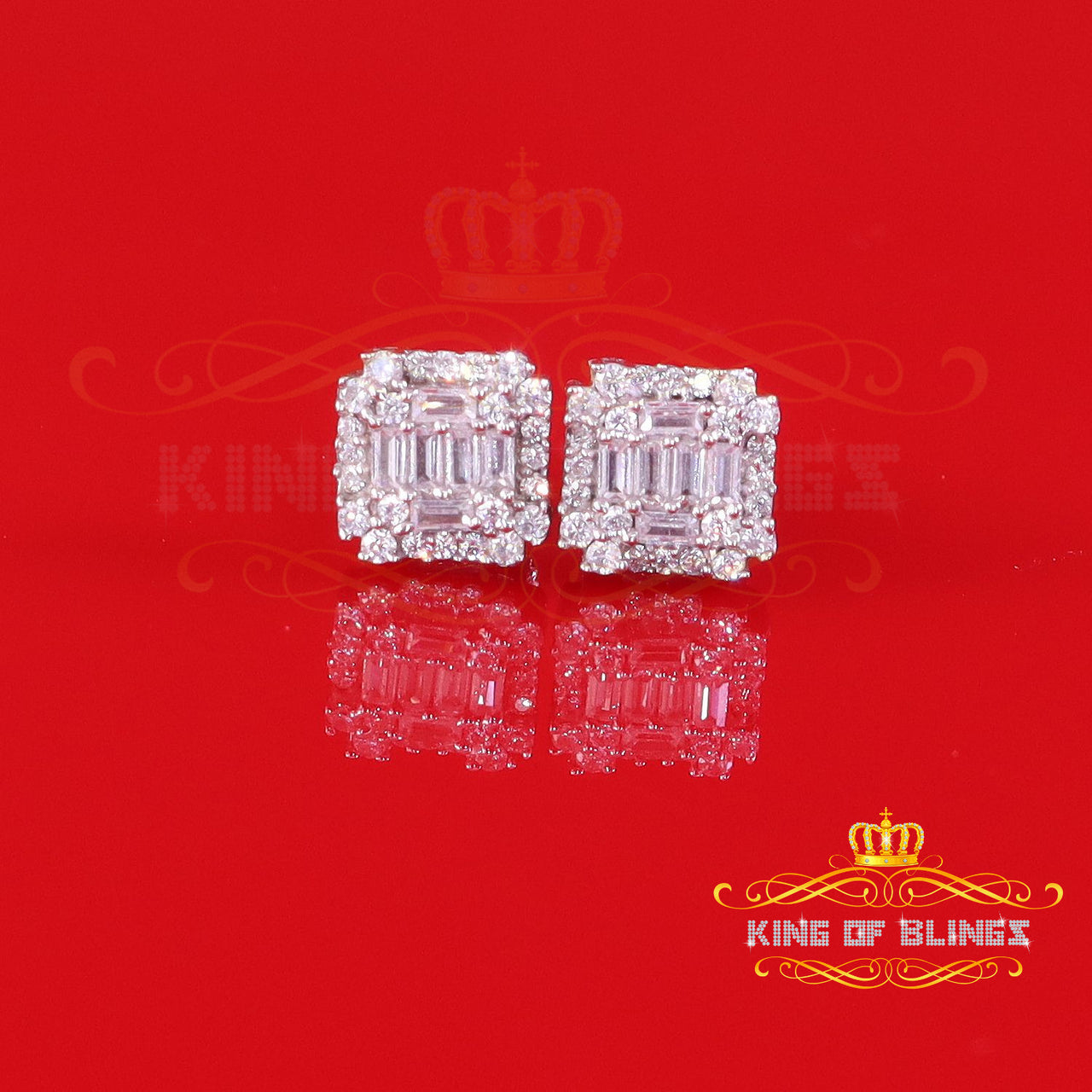 King of Bling's Hip Hop 925 White Sterling Silver 1.26ct Cubic Zirconia Women's Square Earrings