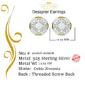 King of Bling's Aretes Para Hombre 925 Yellow Silver 0.96ct Cubic Zirconia Round Ladies Earrings KING OF BLINGS