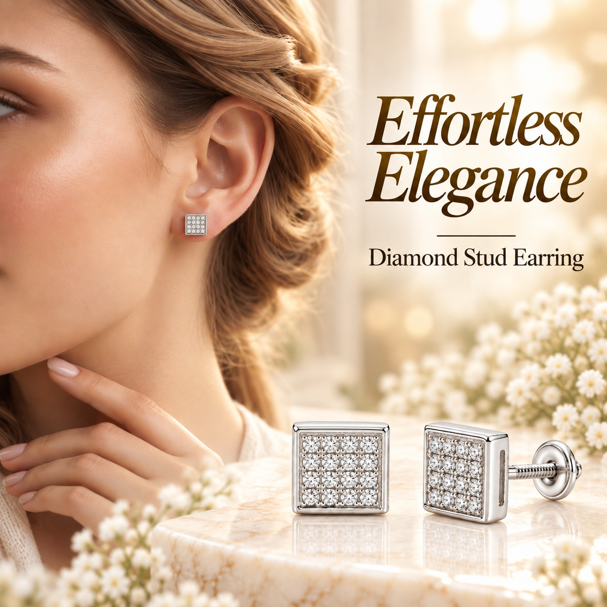 King Of Bling's 925 White Sterling Silver 0.15ct Diamond For Women's & Men's Square Earrings KING OF BLINGS