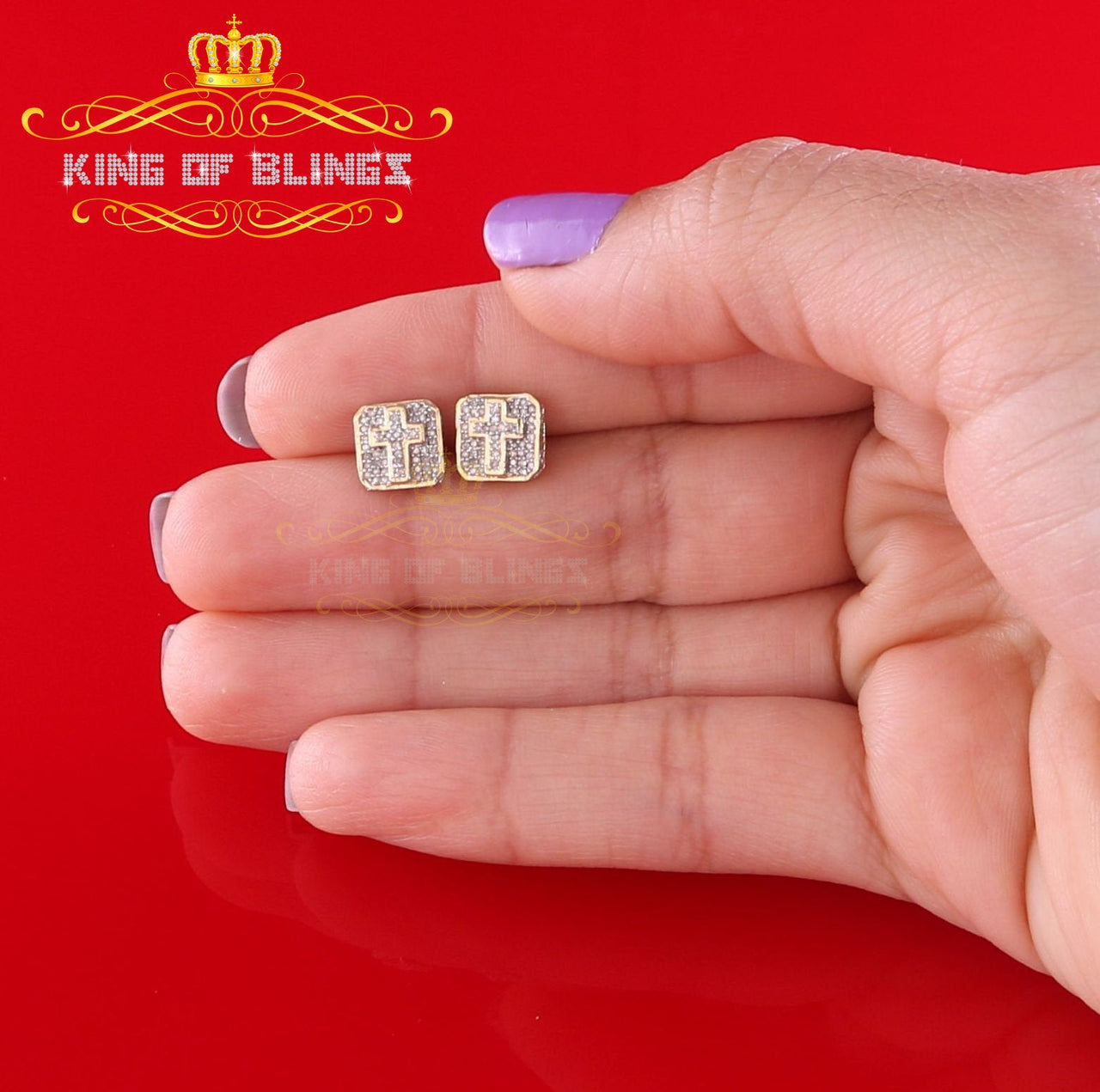 King of Blings-925 Sterling Yellow Silver 0.25ct Real Diamond Women's & Men 's Square Earrings