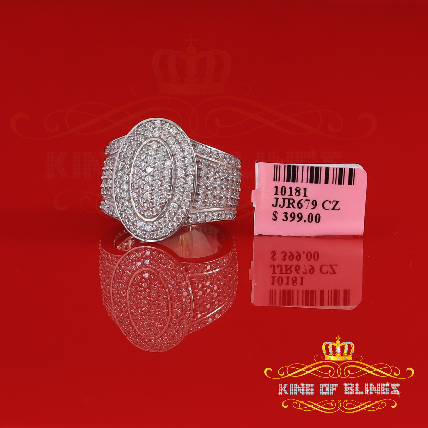 King Of Bling's925 Sterling Silver White 7.50ct Cubic Zirconia Oval Men's Big Ring Size 9 KING OF BLINGS