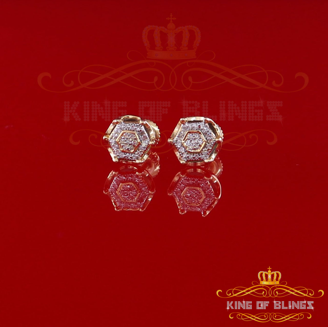 King Of Bling's 10K Real Yellow Gold Real Diamond 0.10CT Men's/Women's Stud Micro Earring