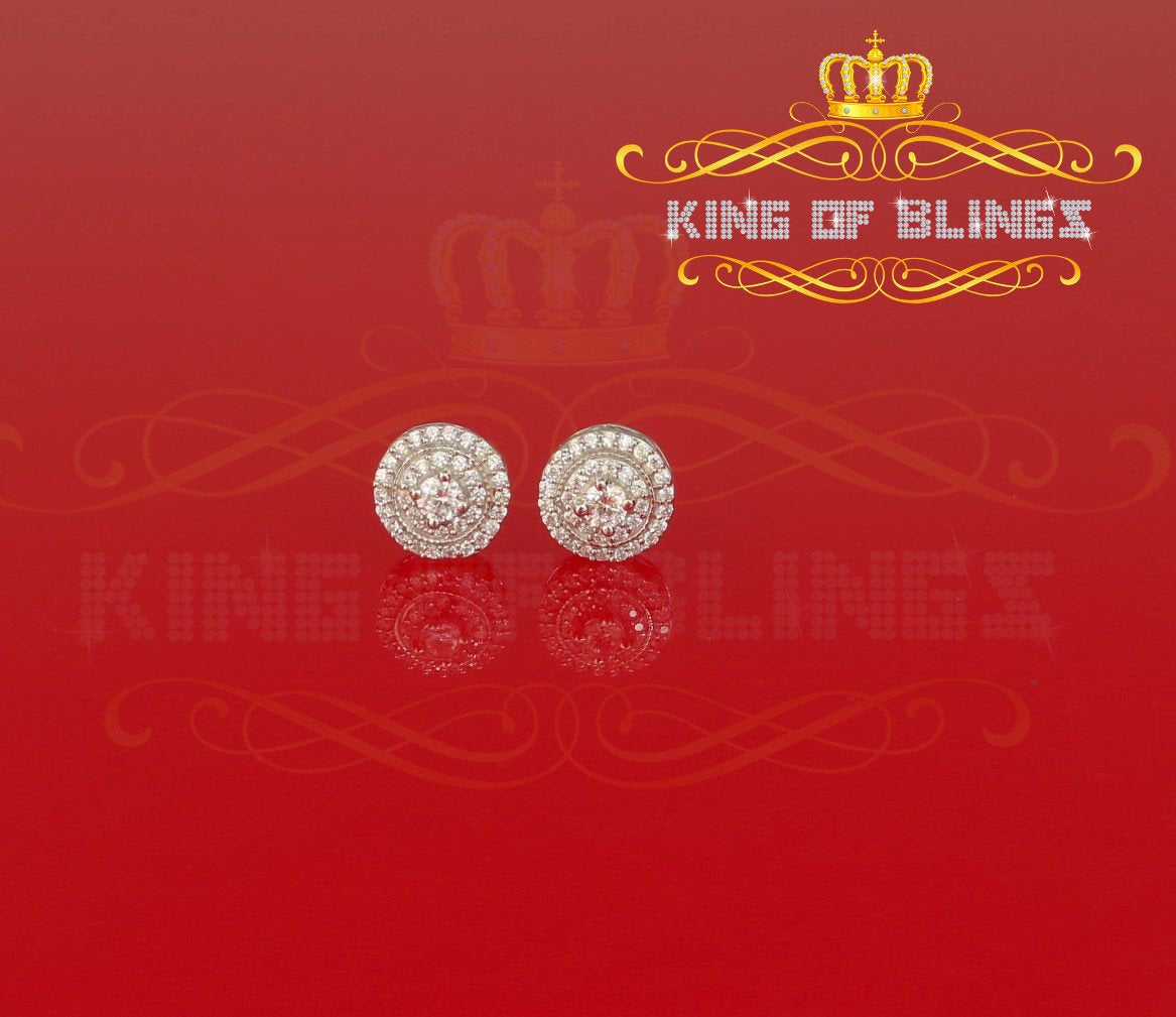 King of Bling's White Silver 925 Aretes Para Hombre 0.92ct Cubic Zirconia Women's Round Earring