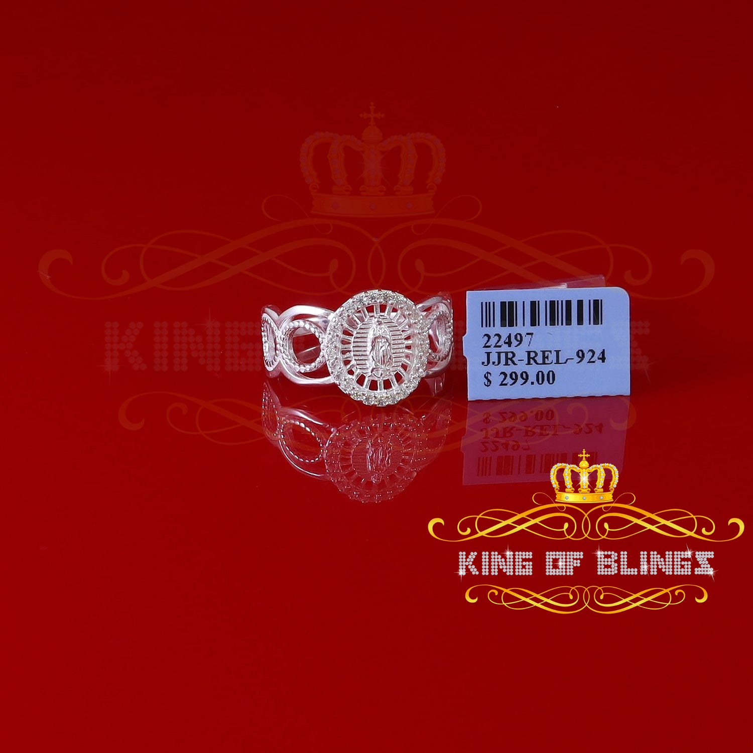 King Of Bling'sOur Lady Guadalupe White CZ 925 Silver Virgin Merry in Aura Women's Ring SZ 10 KING OF BLINGS