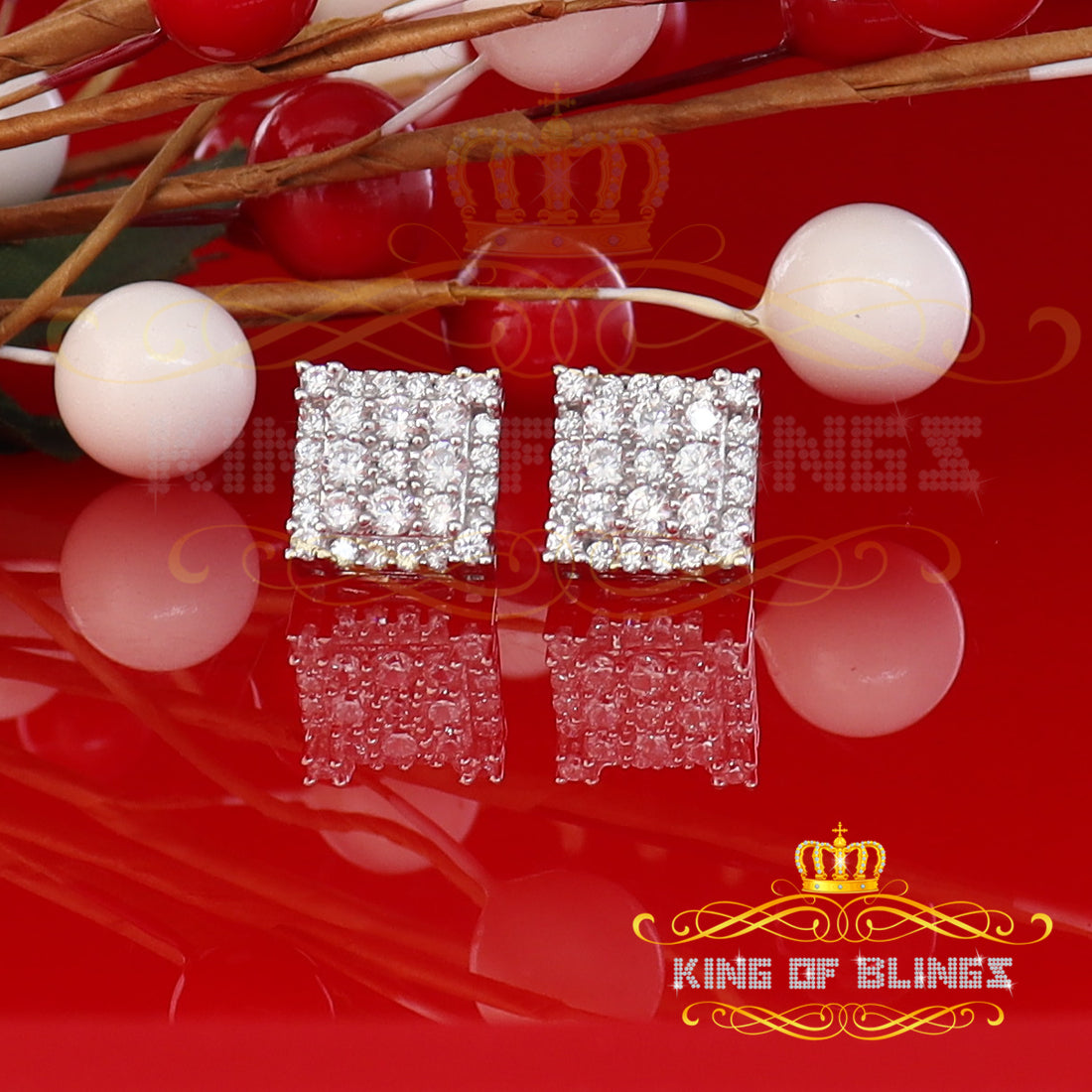 King of Blings- 925 White Sterling Silver 0.96ct Cubic Zirconia Women's & Men's Square Earrings KING OF BLINGS