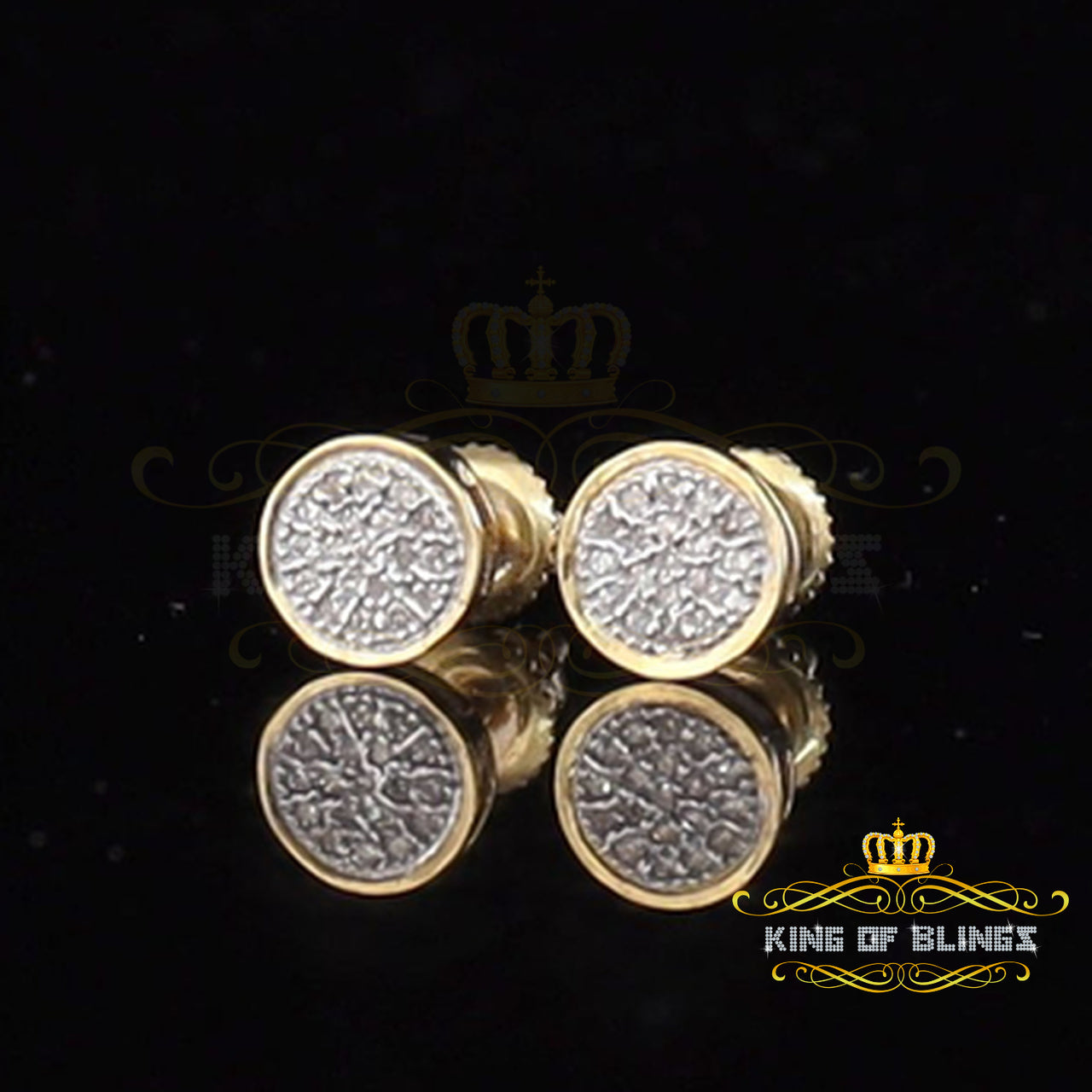 King Of Bling's 10K Real Yellow Gold with Real 0.05CT Diamonds Men's/Women's Round Stud Earrings