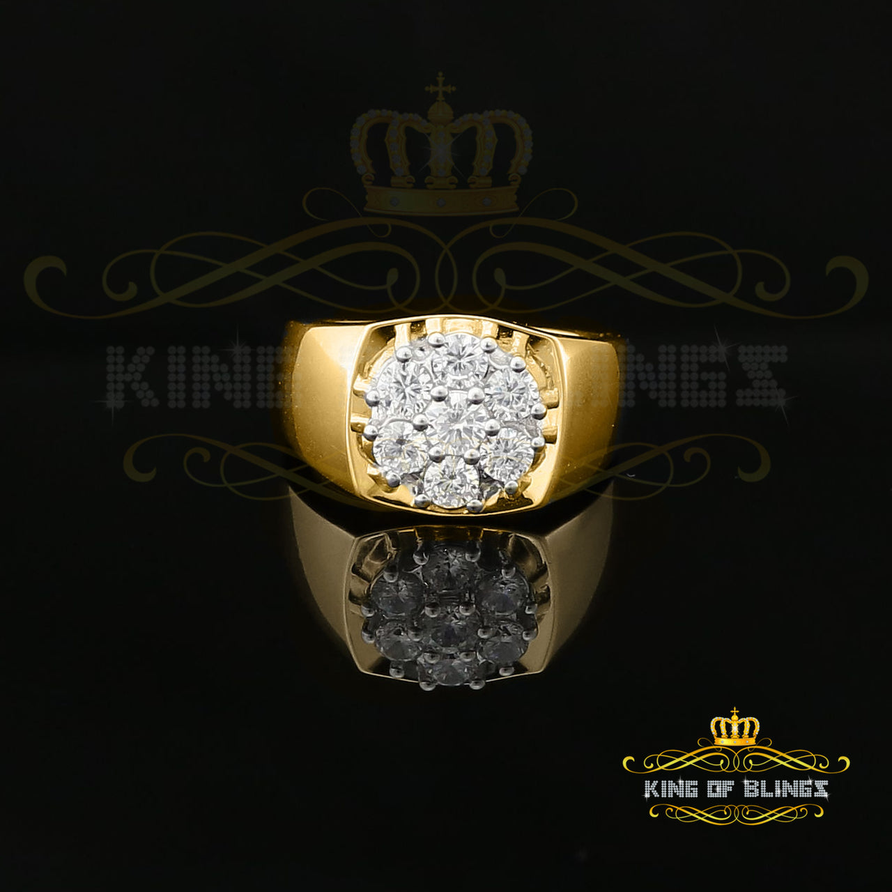 King Of Bling's Sterling Yellow Silver Floral 2.30ct Cubic Zirconia Men's Ring Size 9.5 KING OF BLINGS