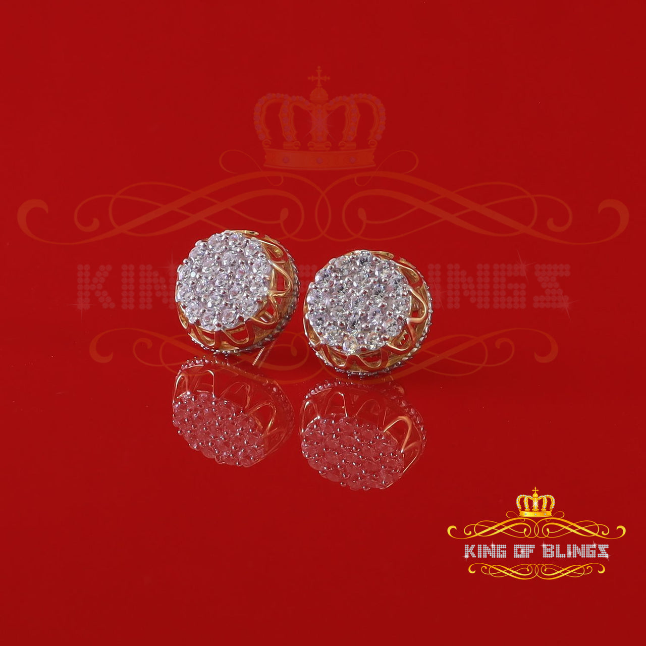King of Bling's 925 Yellow Sterling Silver 2.28ct Cubic Zirconia Women's Hip Hop Flower Earrings