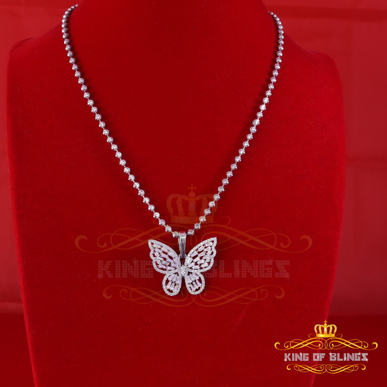 King Of Bling's Men's/Womens 925 Silver White 1.75ct VVS 'D' Moissanite Butterfly Pendant KING OF BLINGS