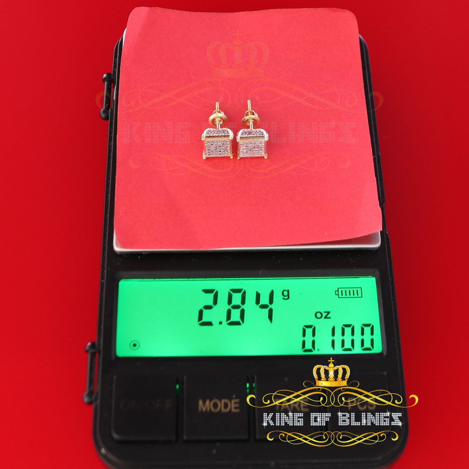 King of Blings-0.20ct Diamond Collection Yellow 925 Sterling Silver Women & Men Square Earrings KING OF BLINGS