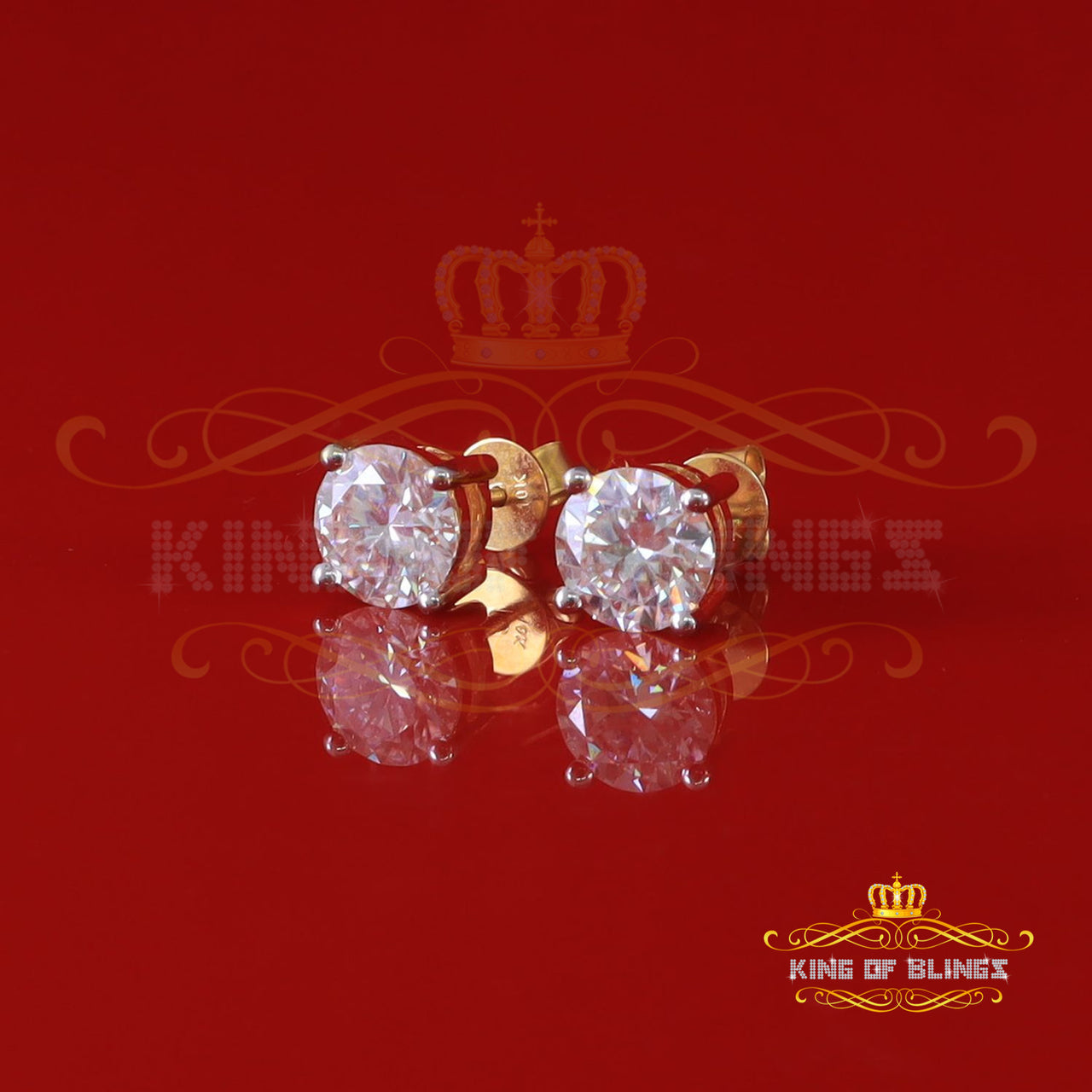 King Of Bling's 10k Real Yellow Gold with 3.50ct Round VVS 'D' Color Moissanite Stud Earrings