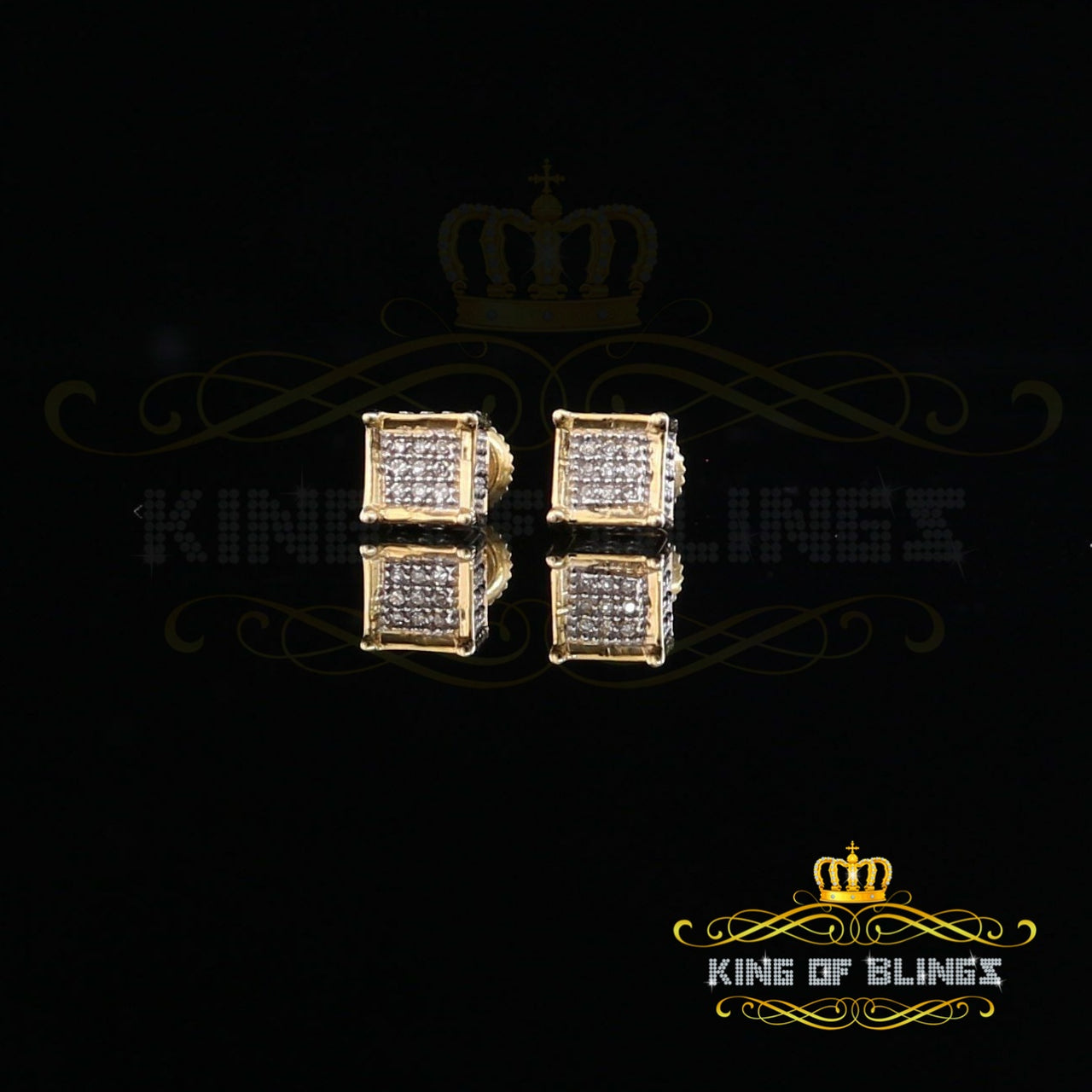 King Of Bling's 10K Real Yellow Gold Real Diamond 0.05ct Men's/Women's Square Stud Micro Earring