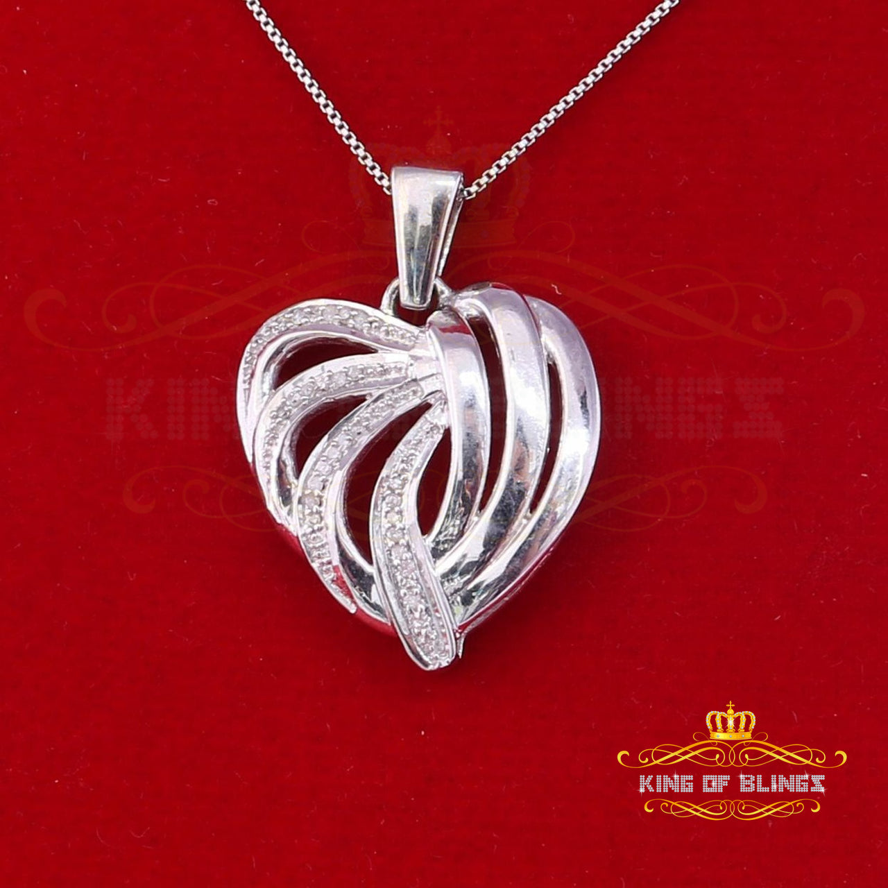 King Of Bling's Real 0.12CT Diamond HEART in 925 Sterling Silver White Charm Necklace Pendant KING OF BLINGS