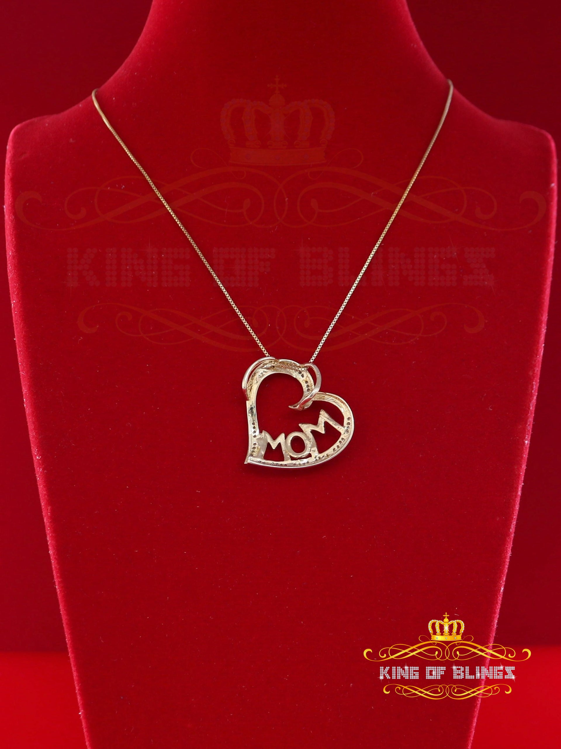 King Of Bling's Real 0.10ct Diamond 925 Sterling Silver MOM'S HEART Yellow Attractive Pendant KING OF BLINGS