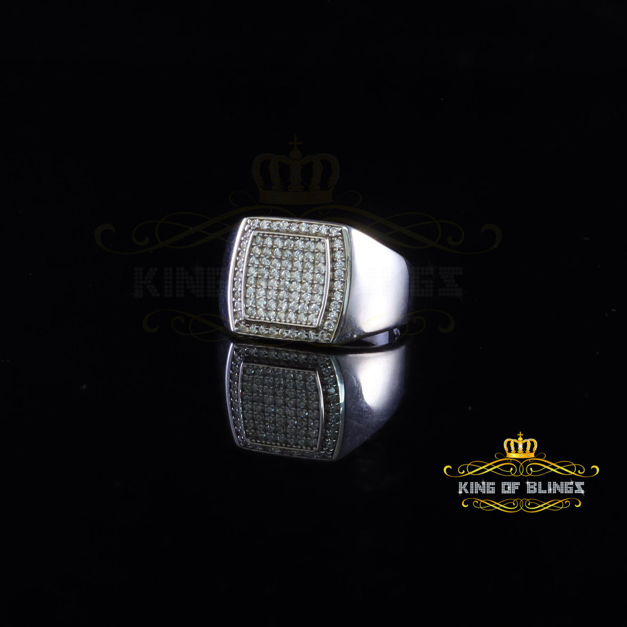 King Of Bling'sSterling White Silver Square 1.00ct Cubic Zirconia Fashion Men's Ring Size 10