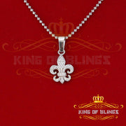 White Fleur de Lis Shape Sterling Silver Pendant with 0.88ct Cubic Zirconia KING OF BLINGS