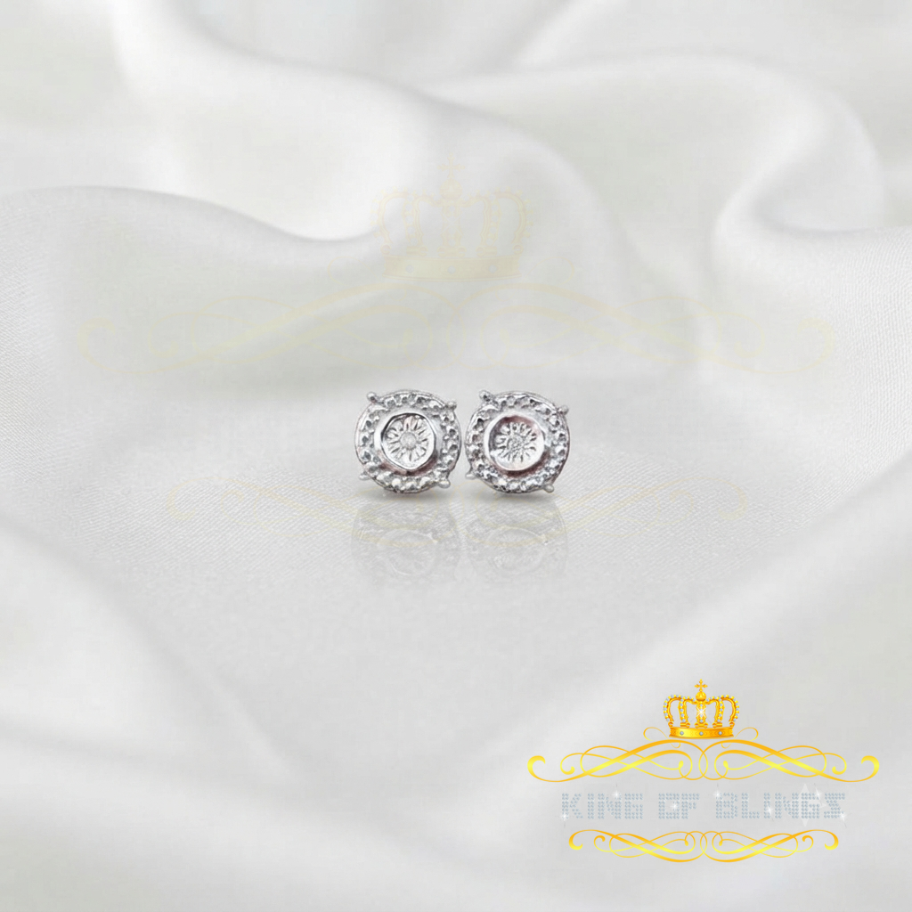 King Of Bling's 0.01ct Diamond 925 Sterling Silver White For Men's & Women's Stud Round Earring KING OF BLINGS