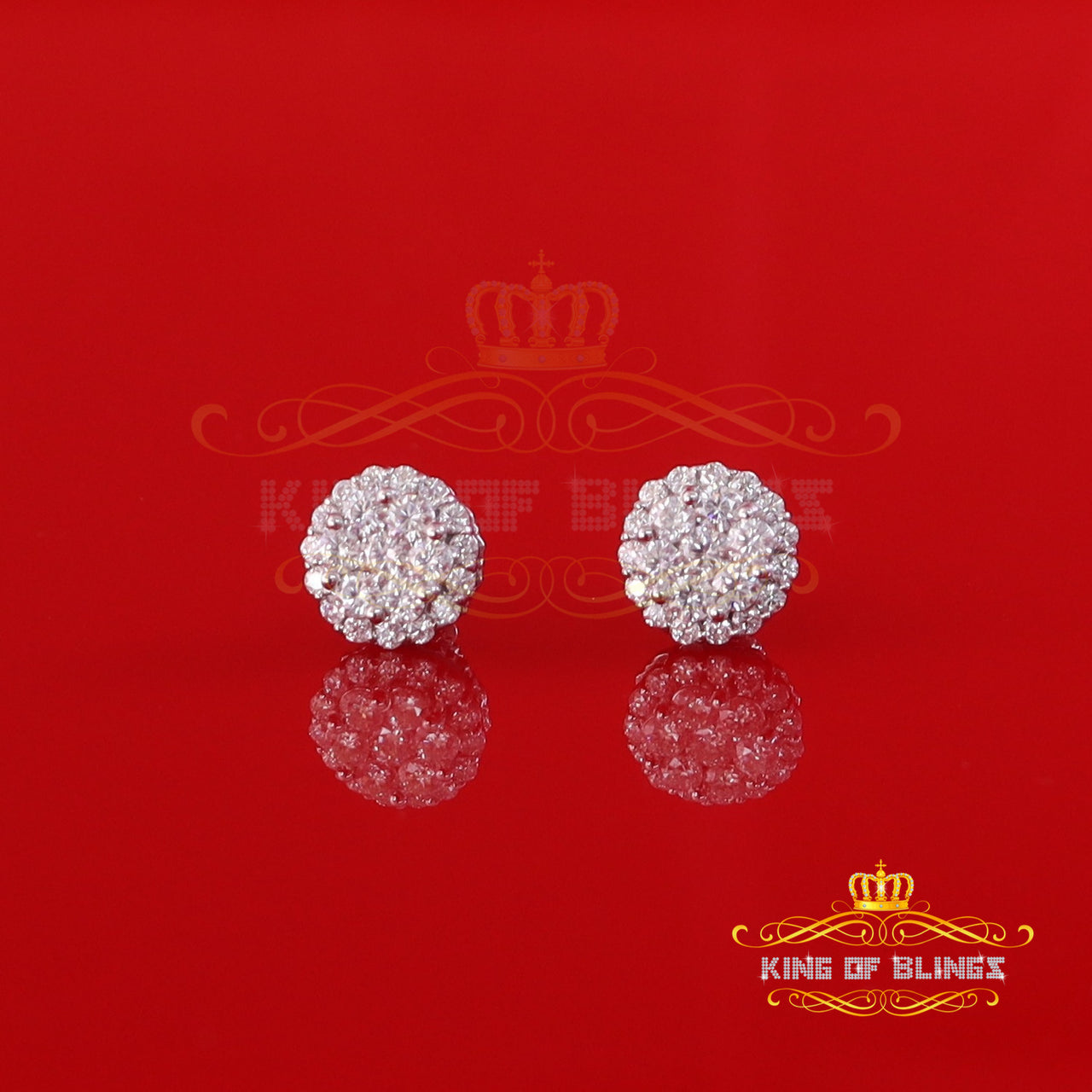 King Of Bling's 3.50ct Vvs 'D' Color Real Moissanite Round Cluster Earrings 10k Real White Gold