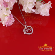 King Of Bling's Sterling Silver White Real 0.10CT Diamond HEART MOM'S Charm Necklace Pendant KING OF BLINGS