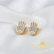 King Of Bling's 925 Yellow Sterling Silver 0.15ct Diamond Stud Women's & Men's Hamsha Earrings KING OF BLINGS