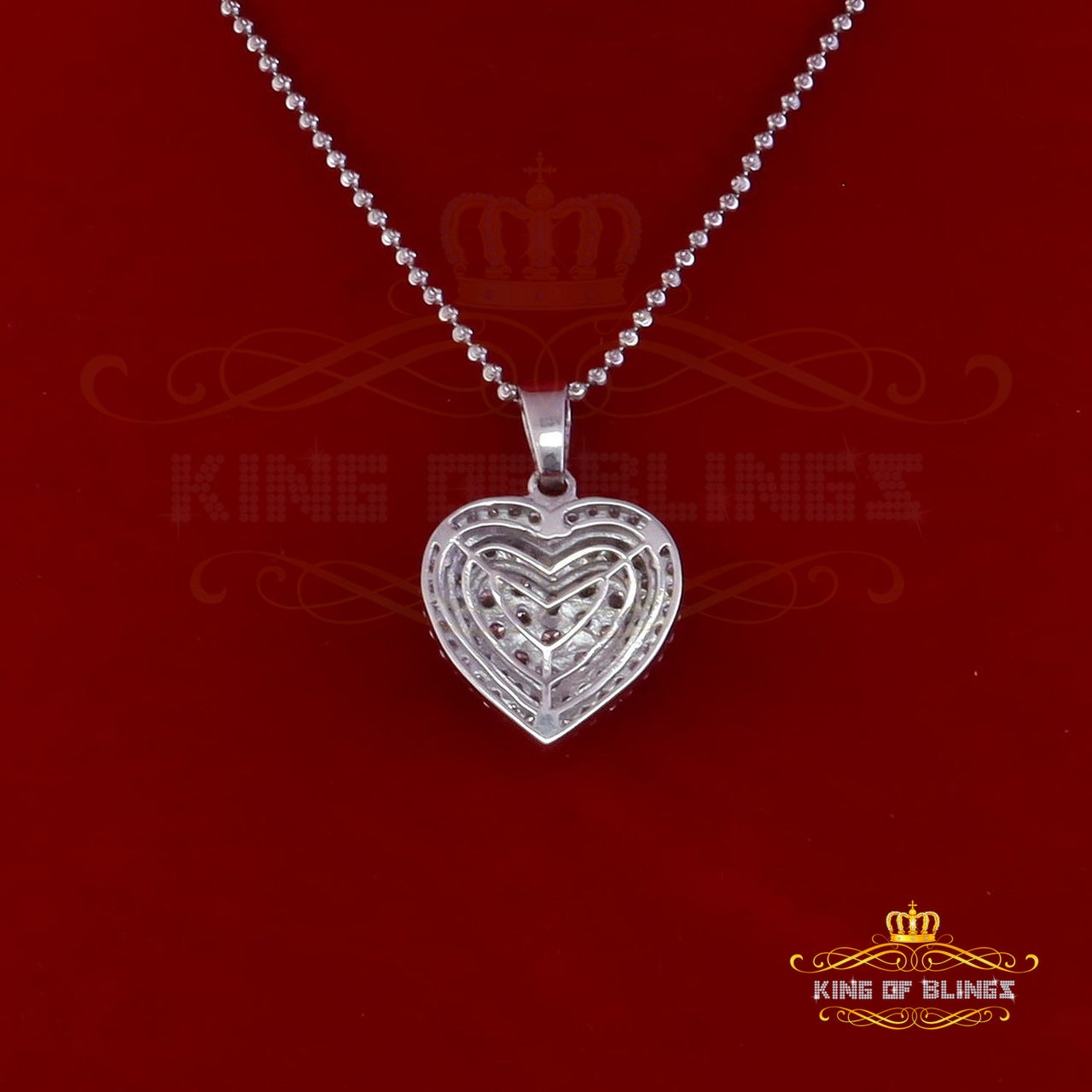 King Of Bling's Women's 925 Silver White 11.00 ct VVS'D' Pink Moissanite 3D Double Heart Pendant