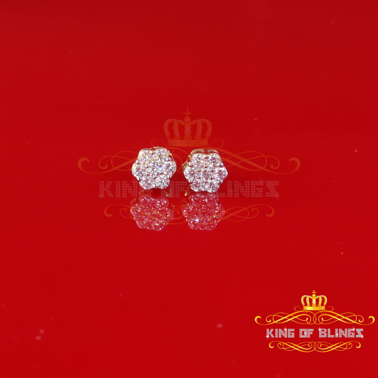 King  of Bling's Men's/Womens 925 Silver Yellow 0.50ct VVS 'D' Moissanite Floral Stud Earrings KING OF BLINGS