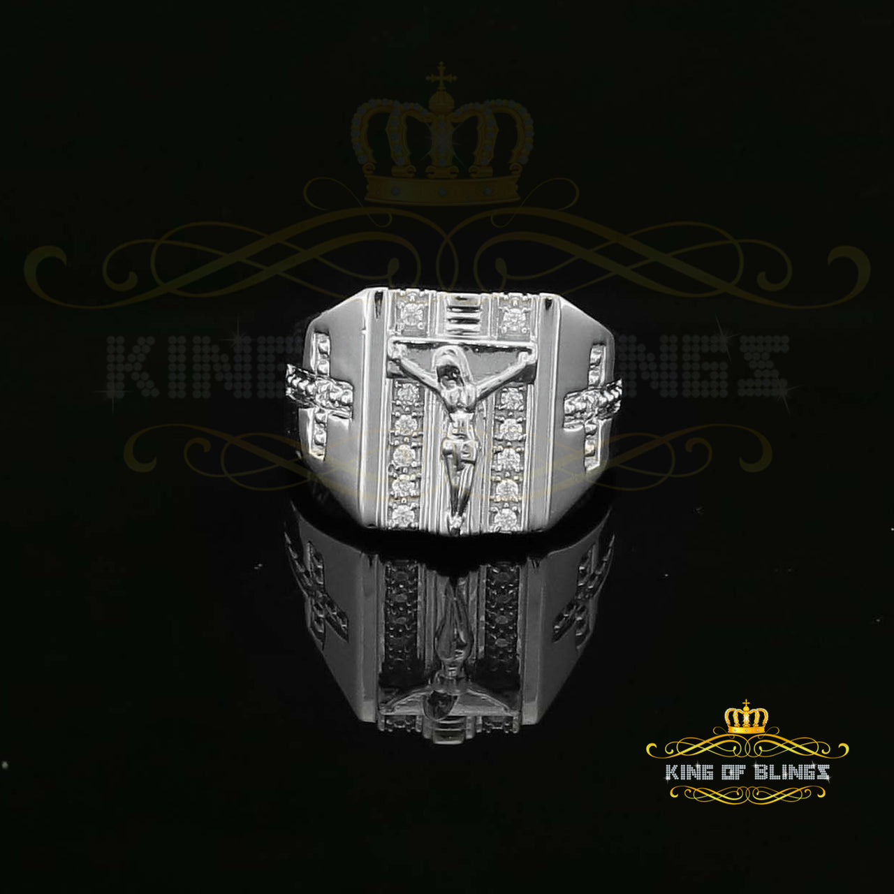 Jesus Design White Cubic Zirconia 0.45ct Men's Adjustable Ring From SZ 9 to 11