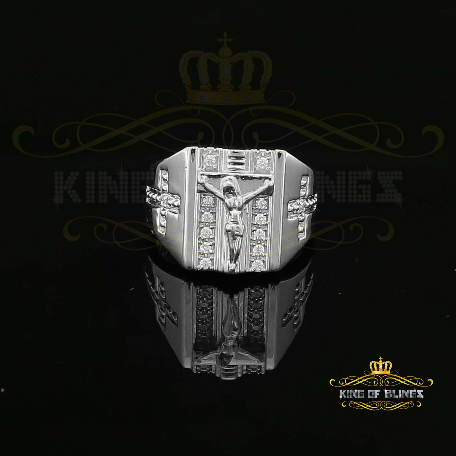 Jesus Design White Cubic Zirconia 0.45ct Men's Adjustable Ring From SZ 9 to 11 KING OF BLINGS