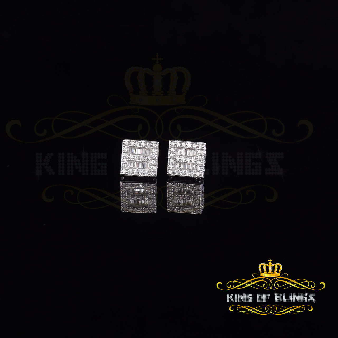 King of Bling's Aretes Para Hombre 925 White Silver 1.03ct Cubic Zirconia Square Women's Earring