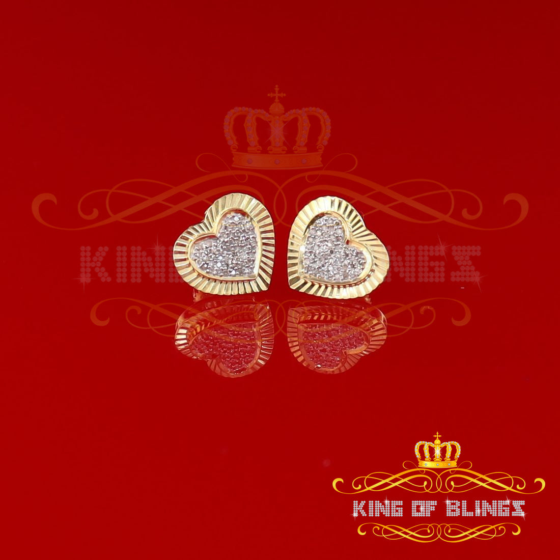 King of Blings-Aretes Para Hombre Heart Yellow Silver 0.25ct Diamond Women's /Men's Earrings KING OF BLINGS