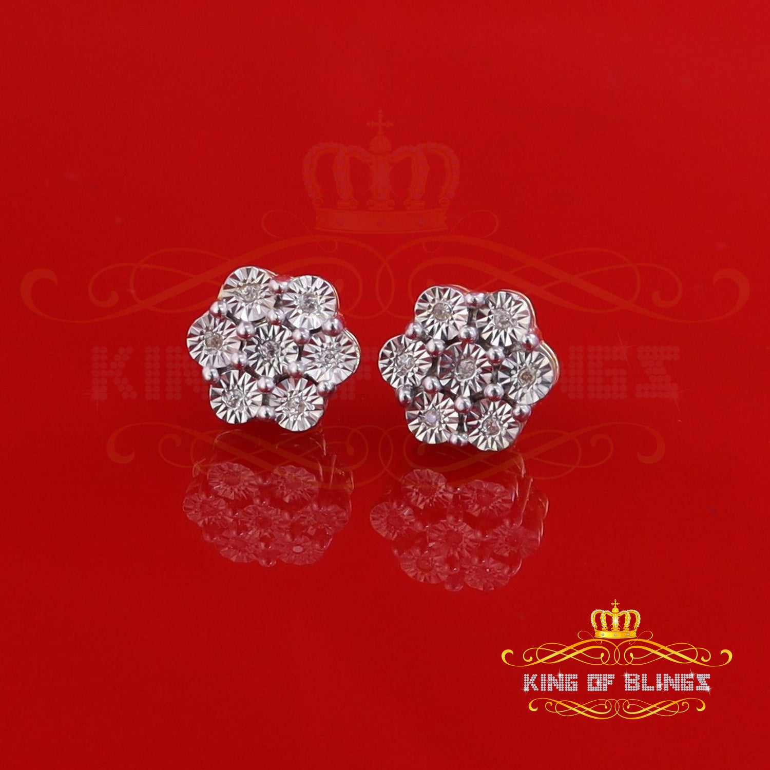 0.05ct Diamond Sterling Silver Yellow Floral Style Earrings For Men's & Women's KING OF BLINGS