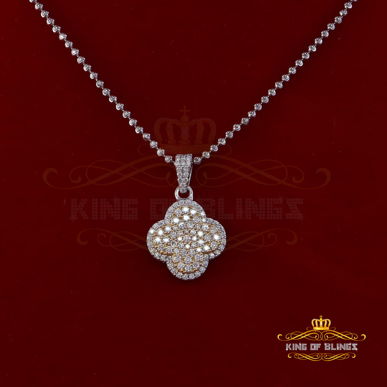 King Of Bling's White 925 Silver 1.00ct VVS D Clr Moissanite Clover Pendant for Women