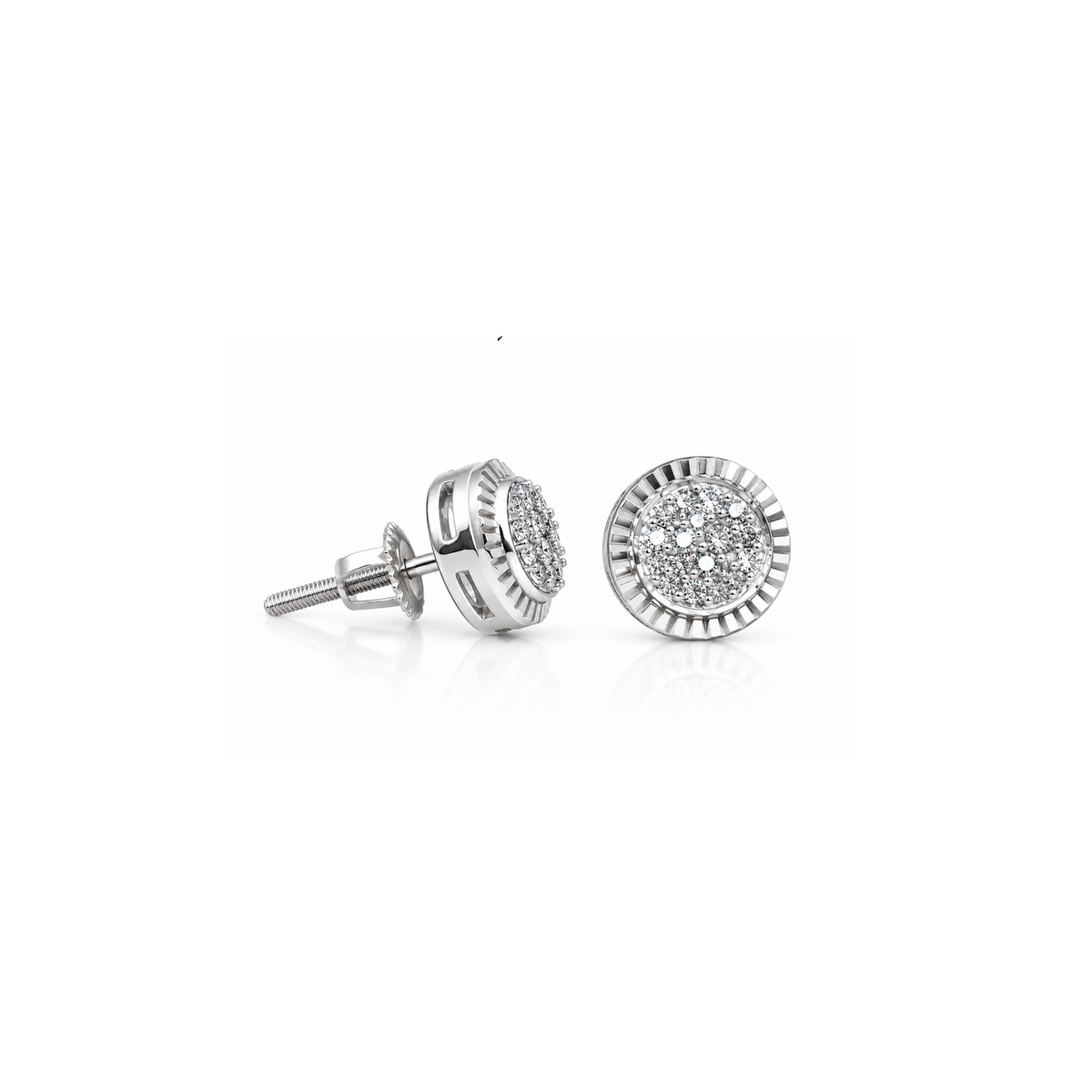King Of Bling's 925 Sterling White Silver 0.10ct Diamond For Women's & Men's Round Earrings KING OF BLINGS