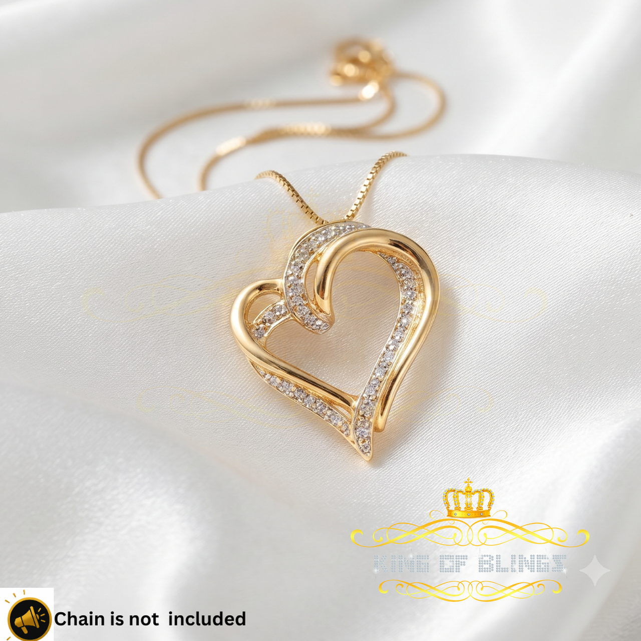 King Of Bling's Real 0.10 ct Diamond 925 Sterling Silver HEART Charm Necklace Yellow Pendant KING OF BLINGS