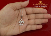 White Sterling Silver with Fleur de Lis Shape Pendant 0.57ct Cubic Zirconia KING OF BLINGS