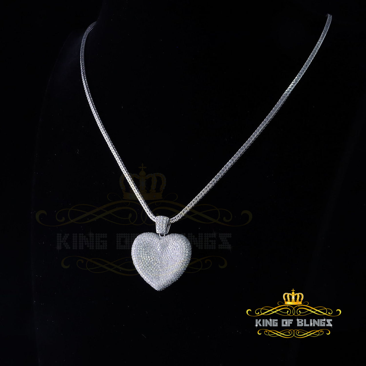 King Of Bling'sKing Of Blings 925 Sterling White Silver Round Cubic Zirconia Heart Men's Pendant