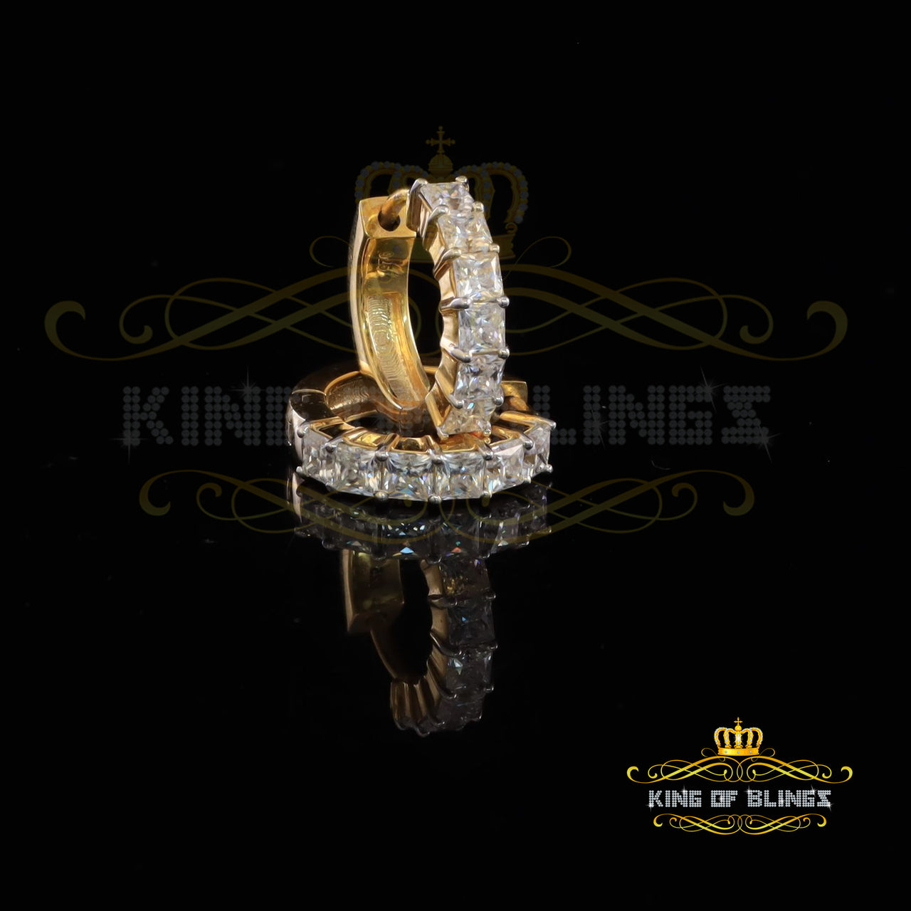 King  of Bling's 2.00ct Moissanite Princess Yellow 925 Sterling Silver Women's Hoop Earrings