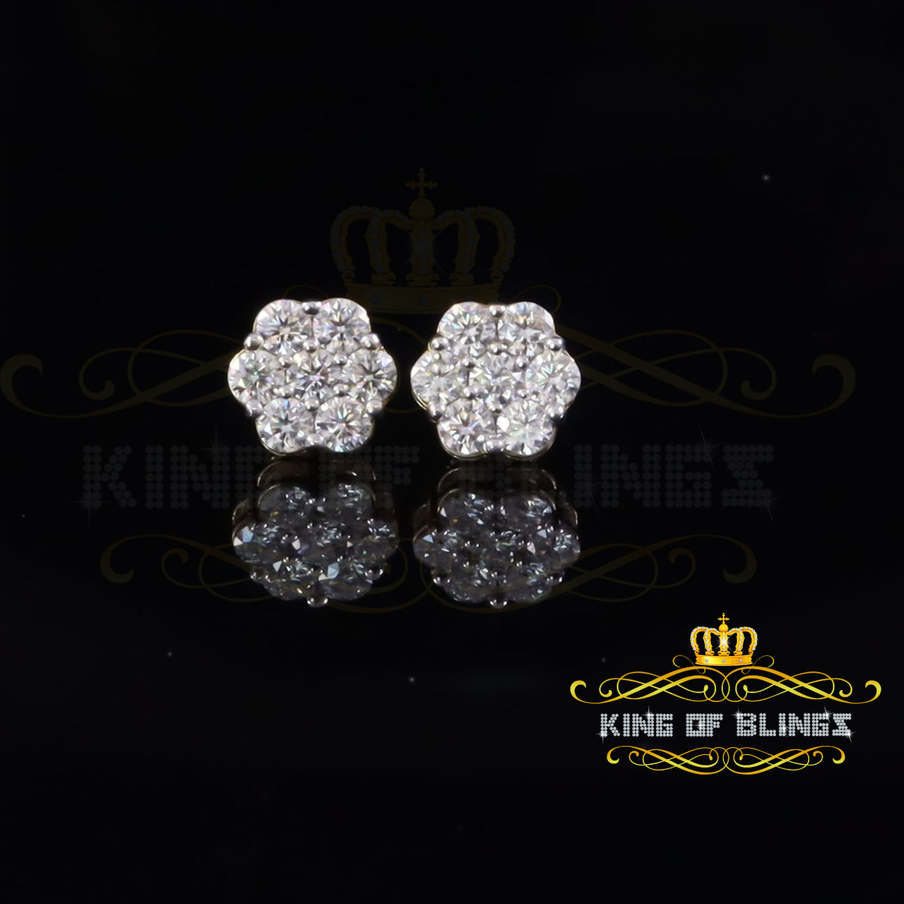 King  of Bling's Womens 925 Silver Yellow 2.25ct VVS 'D' Moissanite flower Stud Earrings