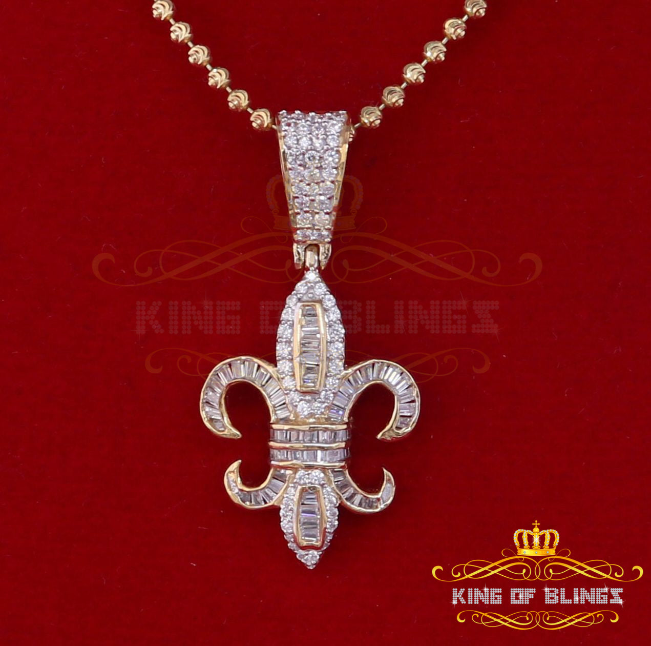 Charm Yellow Sterling Silver Fleur de Lis Pendant 2.09ct Cubic Zirconia Stone KING OF BLINGS