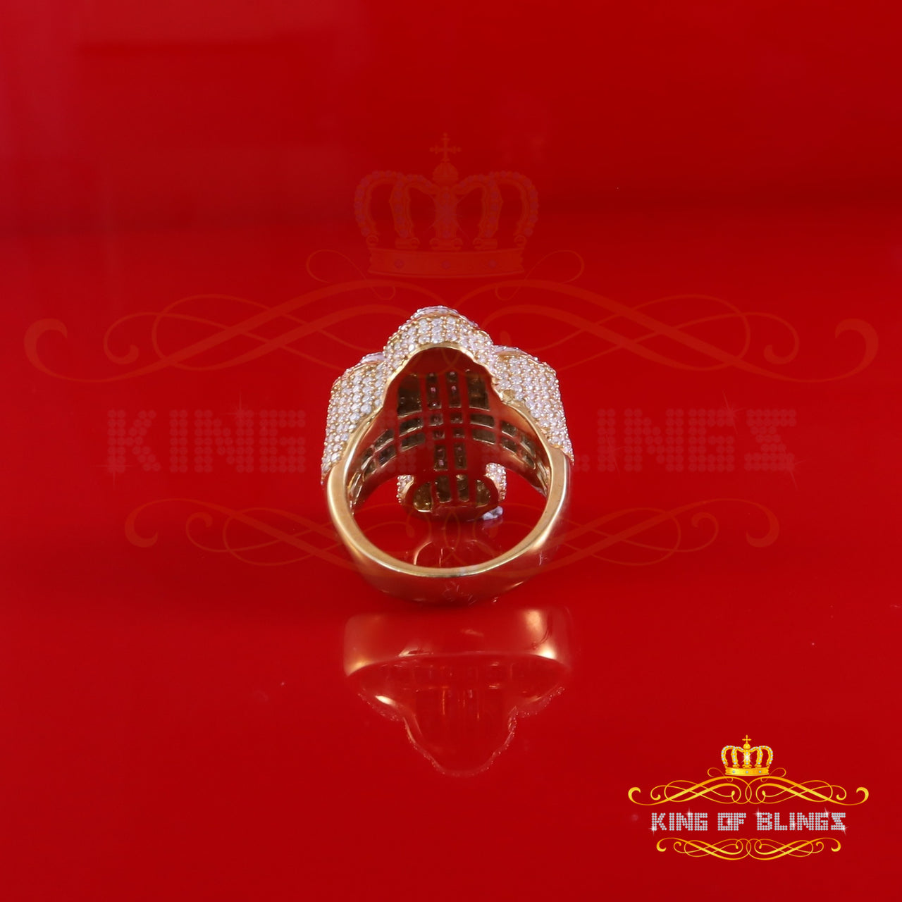 King of Bling's New 925 Sterling Silver 6.00ct VVS D Moissanite Rings Size 10 Yellow Cross Men's King of Blings