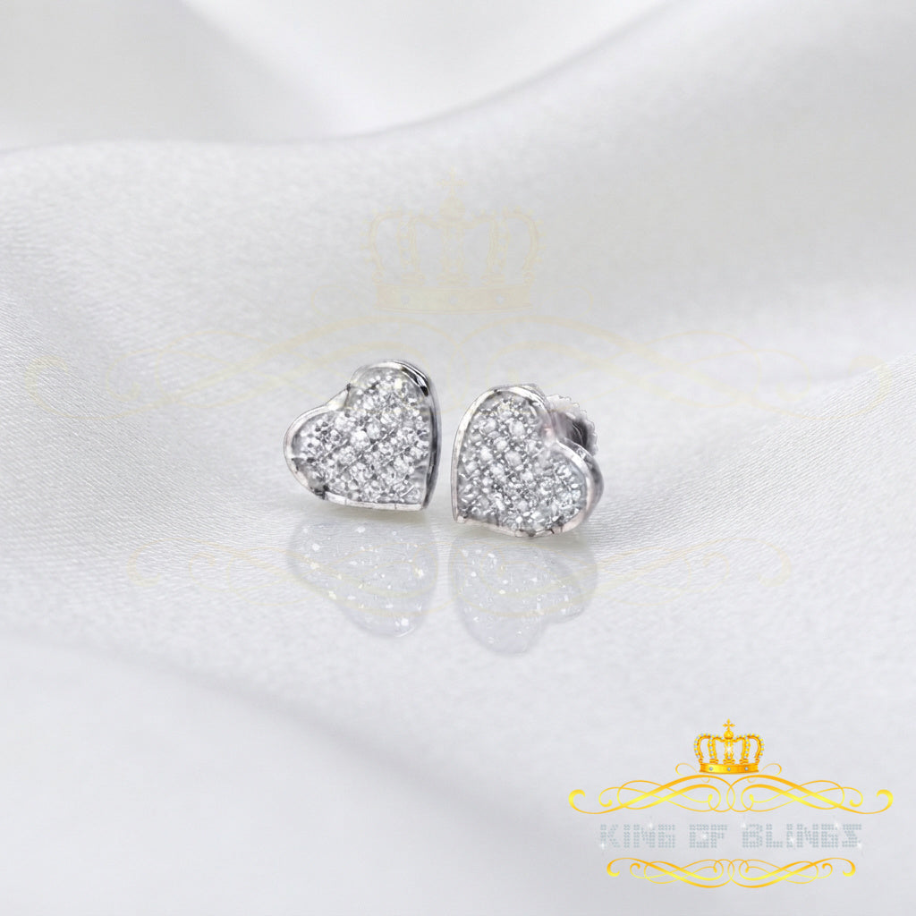 King Of Bling's 925 Sterling Silver 0.10ct Diamond Heart Earrings For Women White Stud For Men KING OF BLINGS