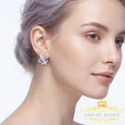 King of Bling's 925 White Silver Ladies Fleur de Lis Screw Back 2.43ct Cubic Zirconia Earrings KING OF BLINGS