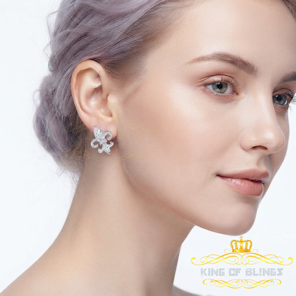 King of Bling's 925 White Silver Ladies Fleur de Lis Screw Back 2.43ct Cubic Zirconia Earrings KING OF BLINGS