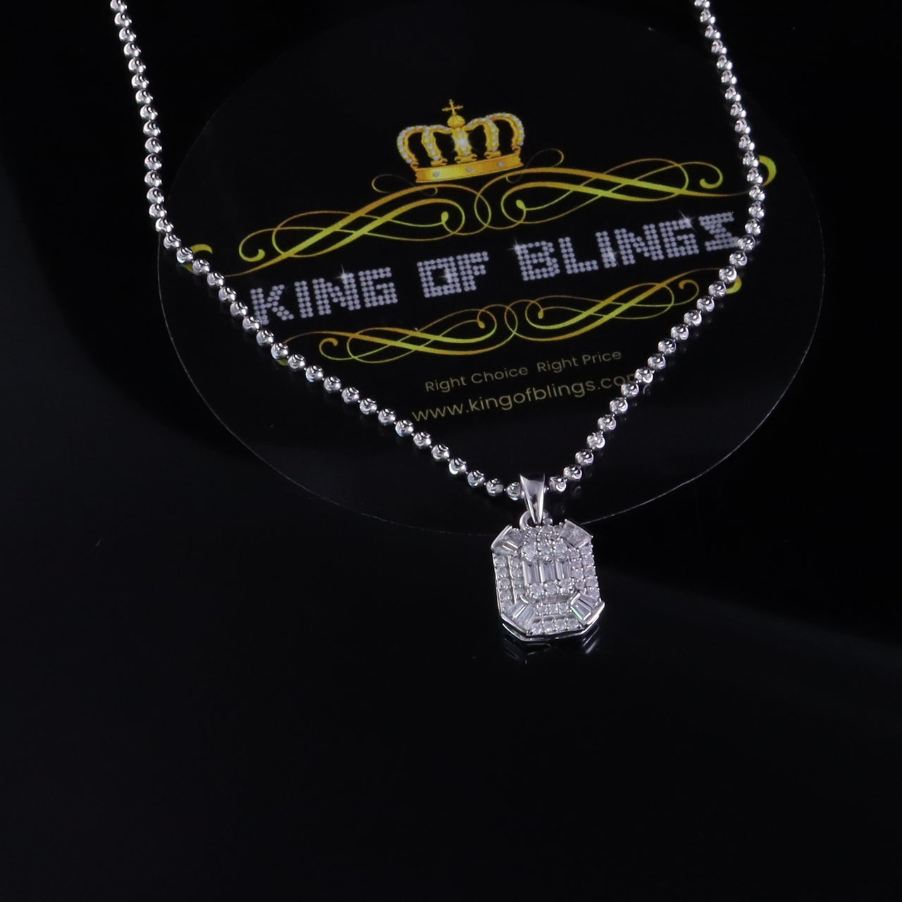 King Of Bling's 0.75ct VVS D Clr.Moissanite Square Pendant Men/ Women 925 White Silver