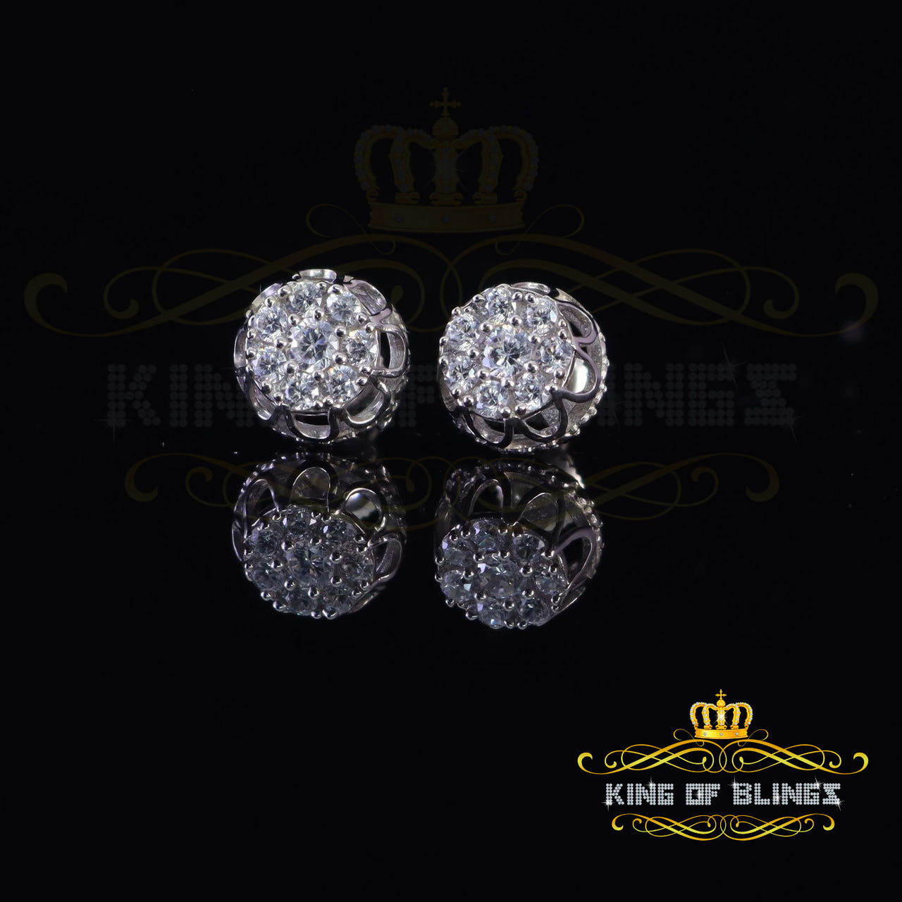 King of Bling's 1.14ct Cubic Zirconia 925 White Silver Women's & Men's Hip Hop Flower Earrings