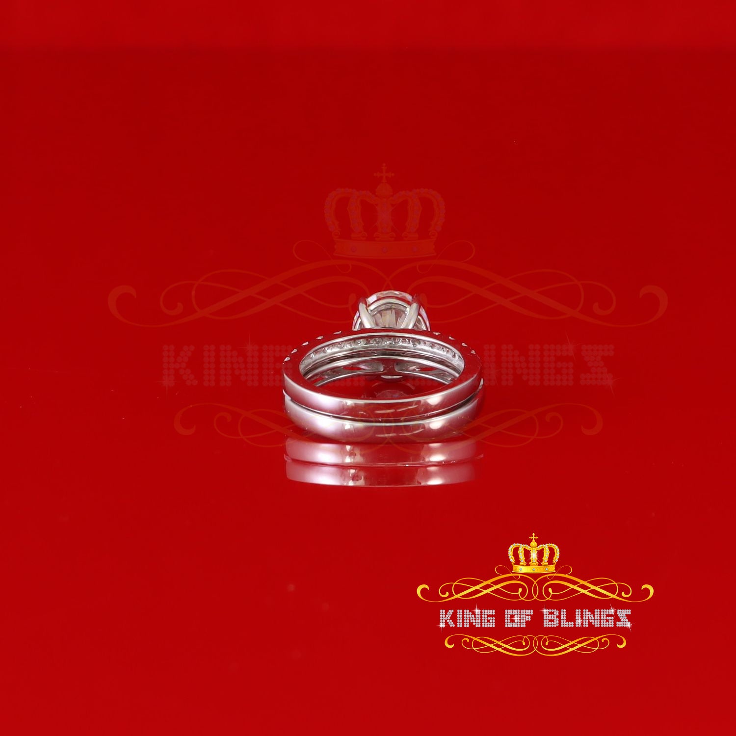 King of Bling's Sterling Silver Mens/ Women Bridal Ring Oval Shape White 5.0ct Moissanite Size 8 KING OF BLINGS