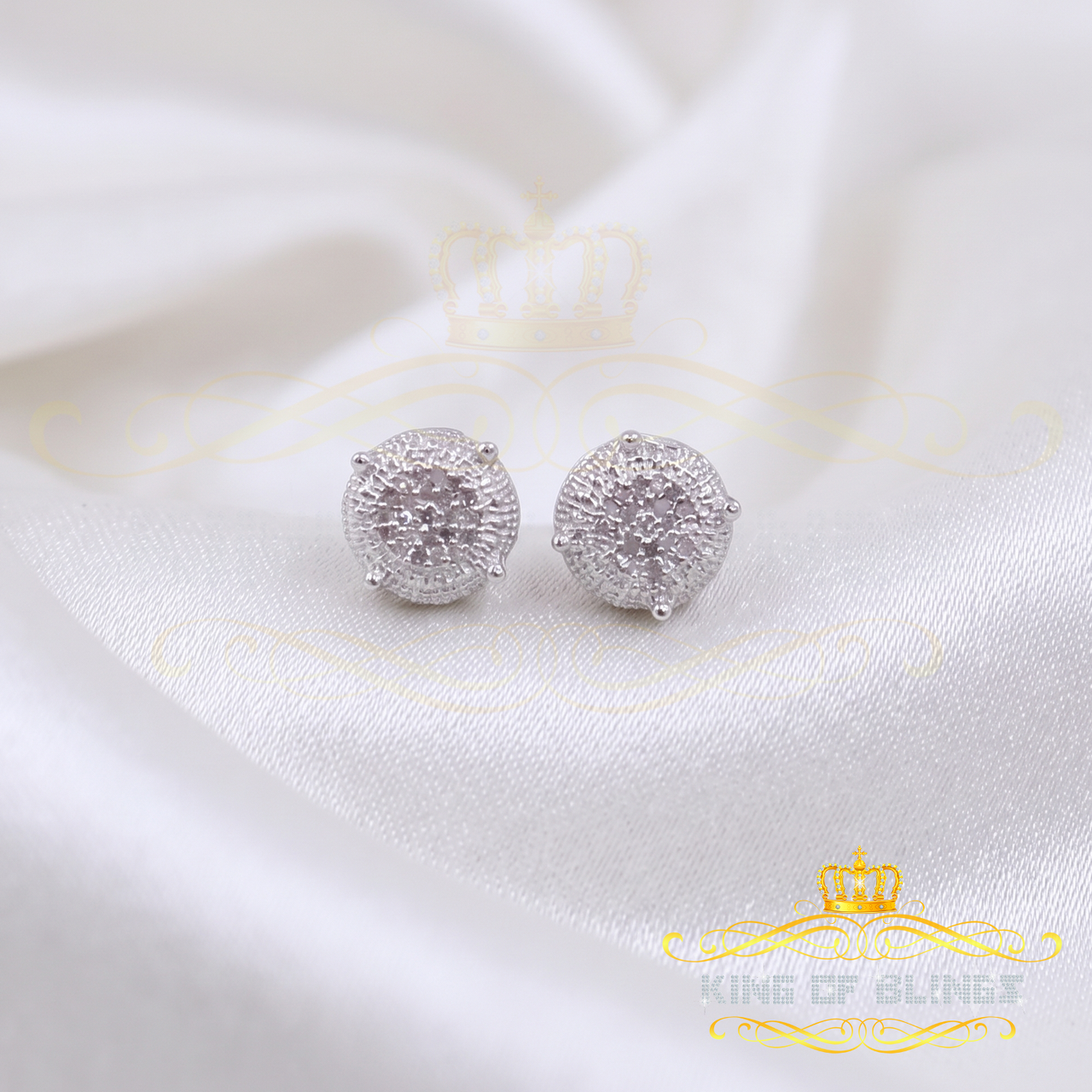 King Of Bling's 925 Sterling Silver 0.10ct Diamond For Women's & Men's White Stud Round Earring KING OF BLINGS